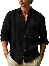 Men's Cuban Cotton Linen Shirt Solid Color Casual Loose Lapel Long Sleeve Linen Shirts Size No