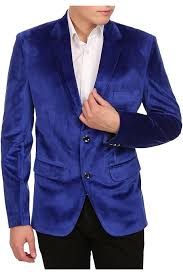 Men's Casual Slim Fit Velvet Party Wear Two Button Blazer Sport Coat Royal Blue Size M