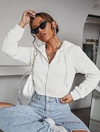 Floerns Women's Casual Long Sleeve Zip Up Cropped Hoodie Sweatshirts  Size xs