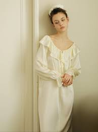 Women's Victorian Nightgown Long Sleeve Nightgowns Vintage Autumn Night Shirt  Size S