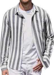 COOFANDY Men Button Down Striped Shirts Long Sleeve Slim Fit Untucked Dress Shirts Casual Summer Beach Shirts  size M