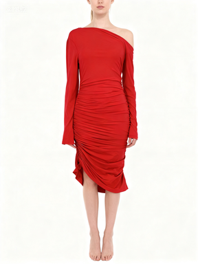 Women's Red One-Shoulder Long Sleeve Dress – Size S