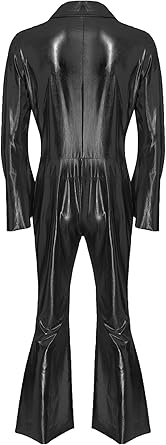 90s Rock Star Disco Ballroom Costume for Adult Men Metallic V Neck Bell One Piece JumpsuitsSize S