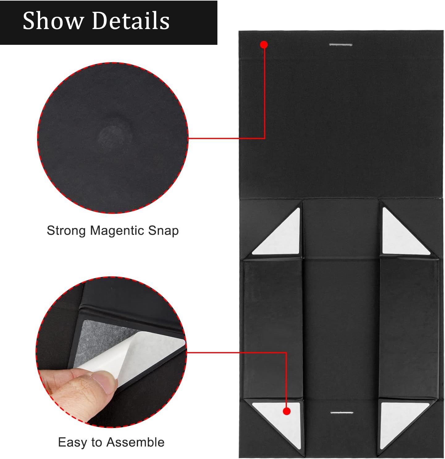 Gift Box with Lid for Presents 10.5x7.5x3.1 Inches with Ribbon and Magnetic Closure(1-Pack) (Black)