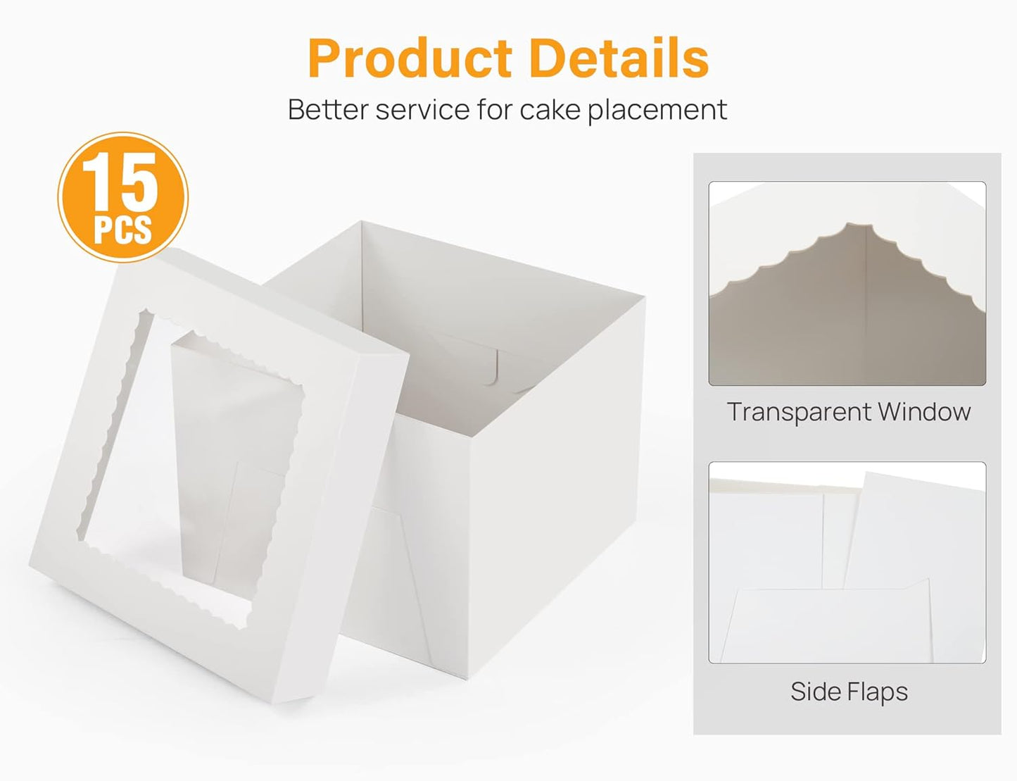 Kootek 15pcs Cake Boxes, 10x10x8 Inches Tall Cake Box with Window, White Bakery Boxes, Large Baking Boxes, Square Cardboard Cake Box for Multi-Layer Cakes, Cake Decorating Supplies for Gift Giving