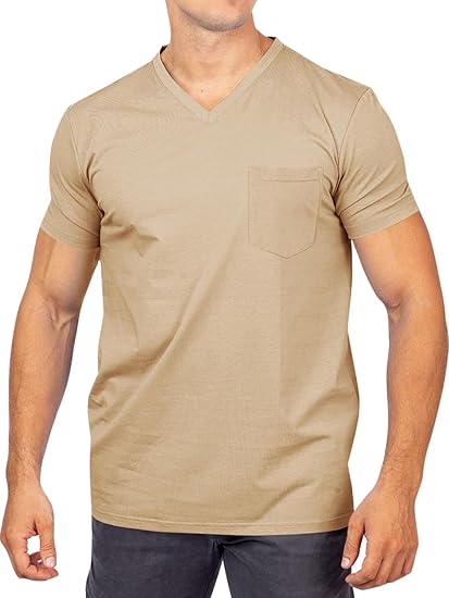 Runcati Mens V Neck Pocket T-Shirts Short Sleeve Casual Basic Summer Beach Cotton Tee Tops Size 4