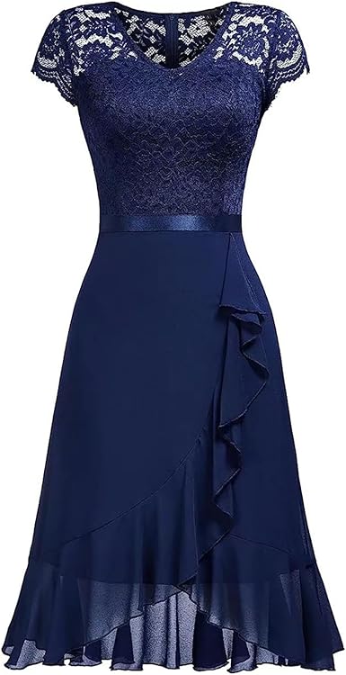 Women's Knee Length Zip Closure Lace Dress Summer Sexy Retro Party A-Line Dress size M Length Party Wedding Gue