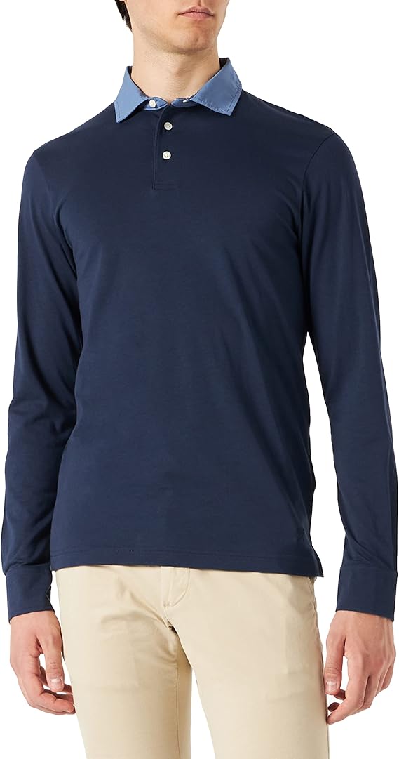 Hackett London Men's Chambray CLR JSY LS Polo Shirt size L