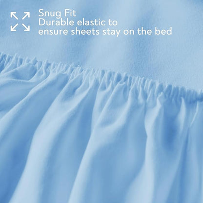 Hospital Bed Sheets Fitted 36" x 84" x 9", 2 Pack Blue Hospital Bed Sheets for Home & Hospital Care Beds, Soft Hospital Sheets with Elastic All Around