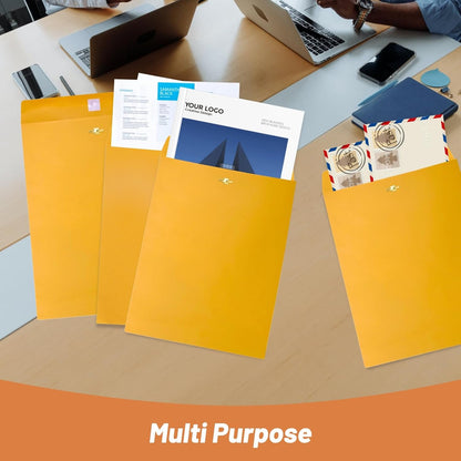 20 Pcs Clasp Envelopes 10x13, Creebe Large Yellow 10 x 13 Manilla Envelopes with Clasp and Gummed Seal for Mailing, 100 GSM Kraft Paper