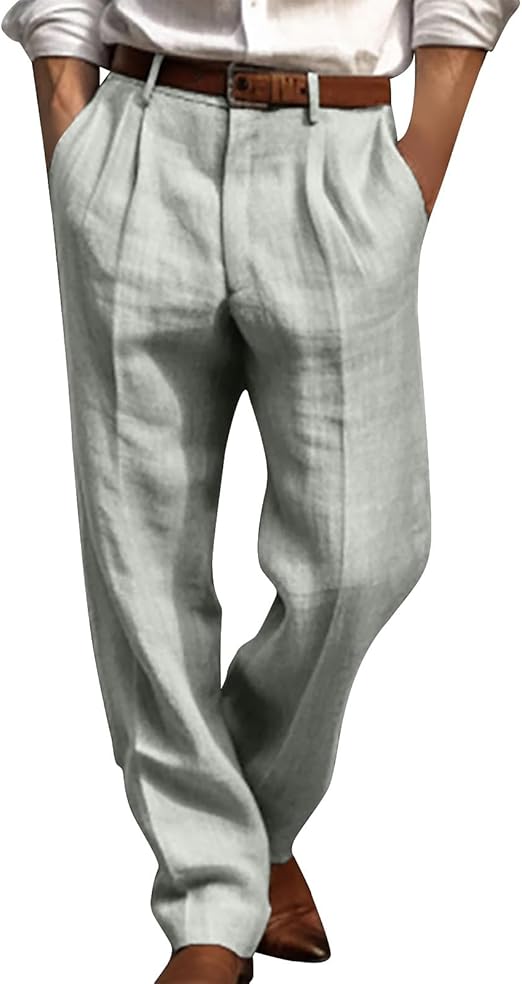 Classic-Fit Pleated Dress Pants for Men Casual Straight Leg Suit Pant Summer Lightweight Solid Trouser size L