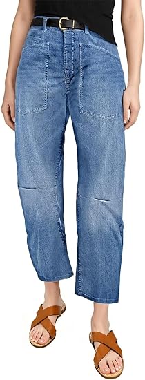 EVALESS Baggy Barrel Jeans for Womens High Waisted Wide Leg Boyfriend Denim Ankle Pants size 32