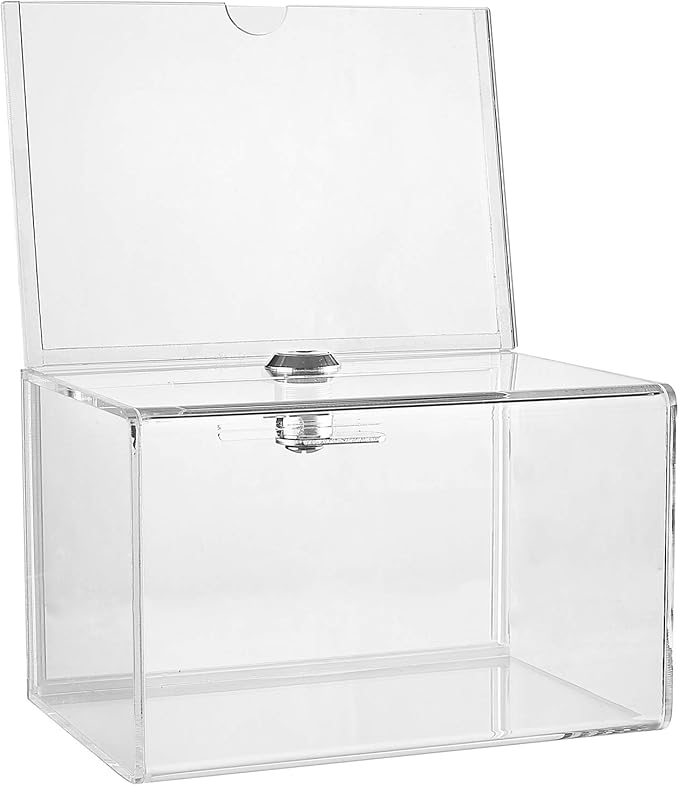 Acrylic Donation Collection Ballot Box Ticket & Drawing Voting or Comment Box Office and Fundraising Suggestion Box 6.25 x 4.25 Display Sign Holder 4.25 x 6.25 inch with Lock and Keys
