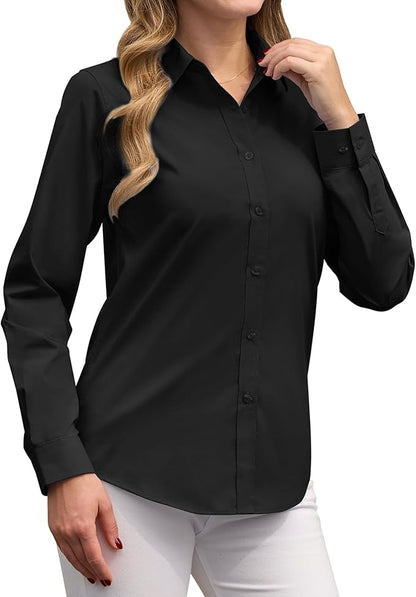 siliteelon Button Down Shirts Dress Shirts for Women Long Sleeve Womens Work Shirts Regular Fit Cotton Dress Shirts size M