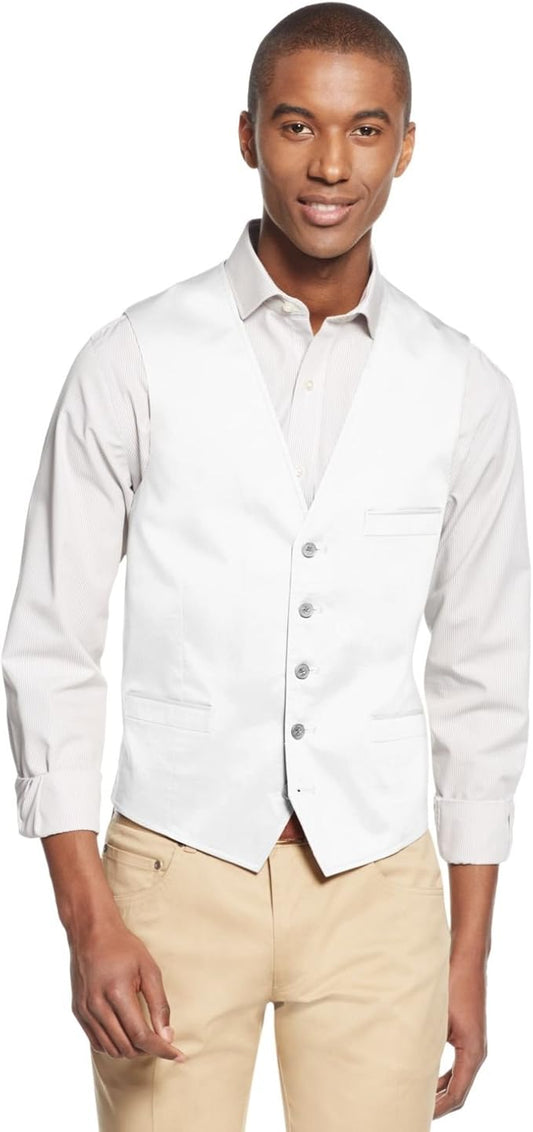 Mens Slim-Fit Four Button Vest White Size No