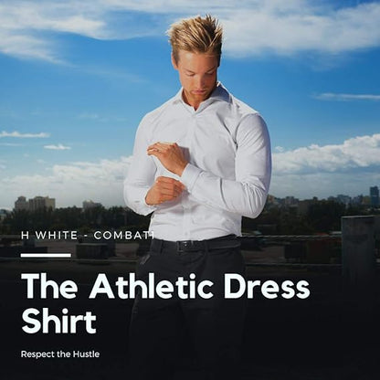 H. White Mens Corporate Combat Dress Shirt, Crisp White, 100% Pima Oxford Cotton with Athletic Components  Size No