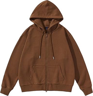 Men'S Classic Fleece Full Zip Hoodie Loose Fit Midweight Sweatshirt Casual Long Sleeve Pullover Hooded Sweater, Brown, Large Size XL