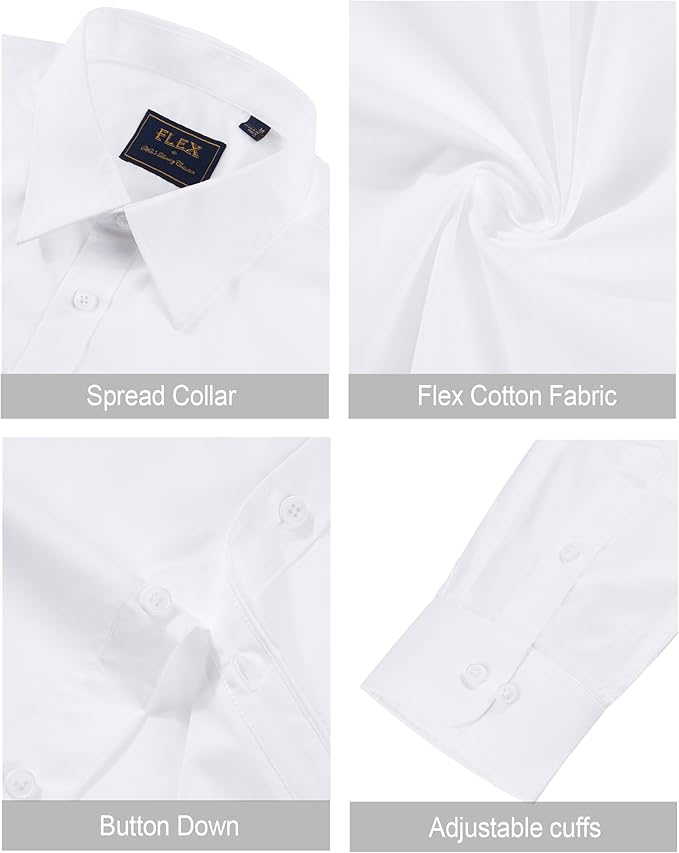 J.VER Men's Dress Shirts Stretch Stain Shield Long Sleeve Solid Formal Shirt Business Casual Button Down Shirts Size M