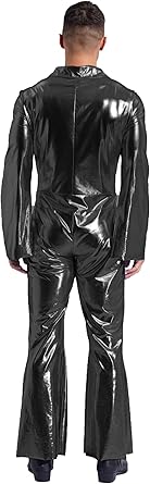 90s Rock Star Disco Ballroom Costume for Adult Men Metallic V Neck Bell One Piece JumpsuitsSize S