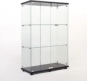 Modern 49'' Contemporary 3-Shelf Case Glass Display Cabinet in Clear with 2 Doors, Curio Cabinet Collection Display Case, Floor Standing Bookshelf for Living Room Bedroom Home Office