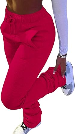 HuiSiFang Women Stacked Pants Fleece Sweatpants Thicked Warm Jogging Casual Ruched Workout Active Jogger Pants size S