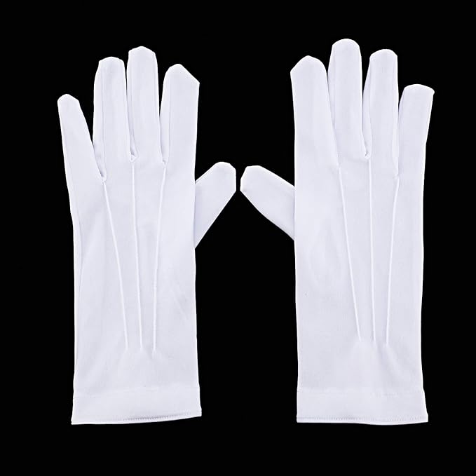 Shappy 2 Pairs White Cotton Glove Men Parade Formal Tuxedo Uniform Glove for Cosplay Party Jewelry Inspection (nylon 10 Inch)