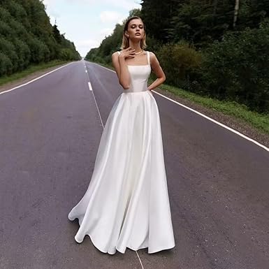 Wedding Dress for Bride 2024 Boho Beach Spaghetti Straps A Line V Neck Satin Bidal Gowns with Train Size No
