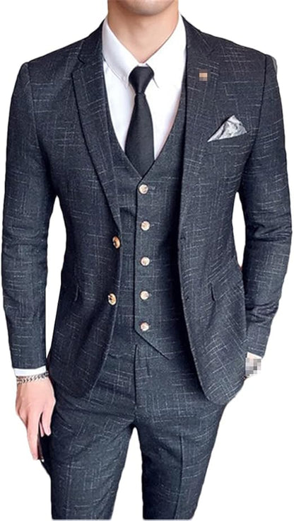 Men's Dark Plaid Classic Retro Formal Three-Piece SuitSize 40