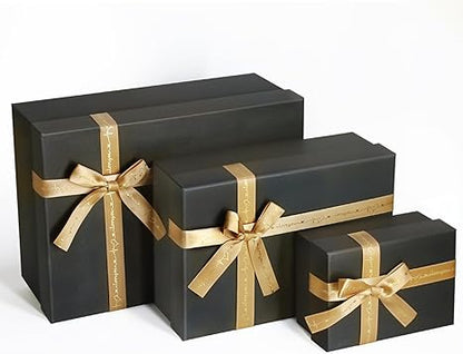 Airuisike Black Gift Boxes with Gold Ribbons & Bows - (2 Sizes) Sturdy Gift Boxes with Lids for Presents - Elegant Gift Wrapping Boxes for Gift Wrapping