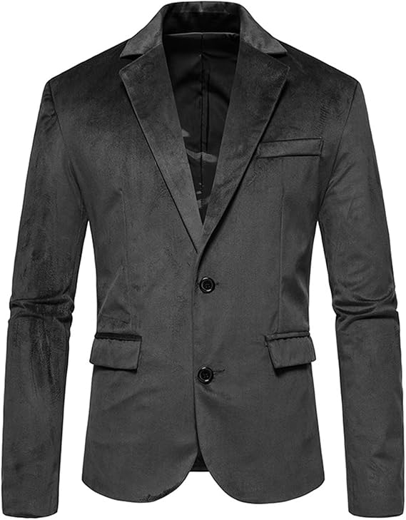 Mens Suede Blazer Two Button Solid Fall Winter Slim Velvet Sport Blazer Formal Jackets Coat for Dinner Prom Wedding size L