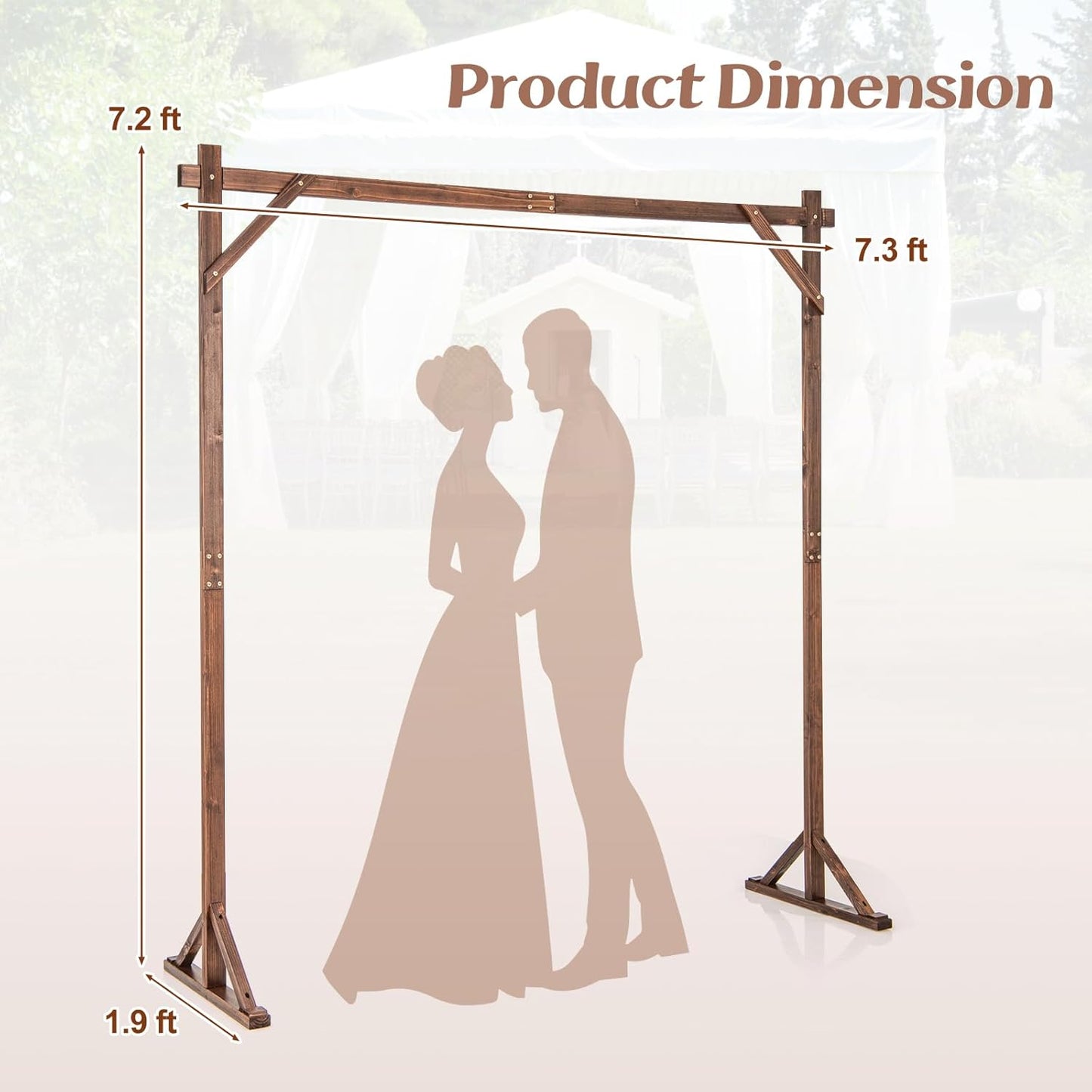 Moccha Wedding Arch, 7.2 FT Wooden Arch Backdrop Stand, Outdoor Archway Pergola, Garden Arbor Trellis for Climbing Plants Flower Balloon, Rustic Wedding Decorations for Home Party Ceremony, Square