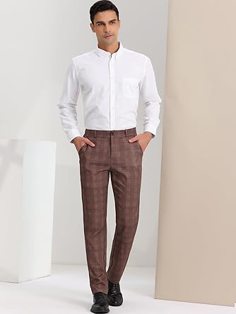 Lars Amadeus Men's Plaid Dress Pants Classic Fit Formal Plaid Slacks Prom Checked Trousers Size L