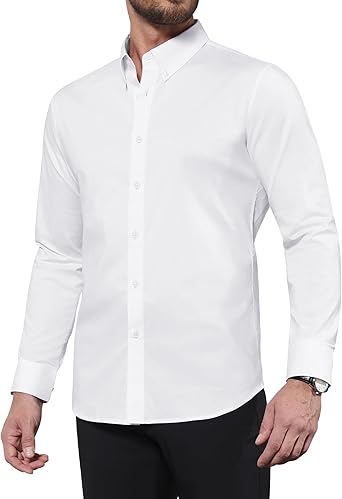 Alimens & Gentle Men's Dress Shirts Long Sleeve Wrinkle-Resistant Solid Stretch Button Down Shirt size XL