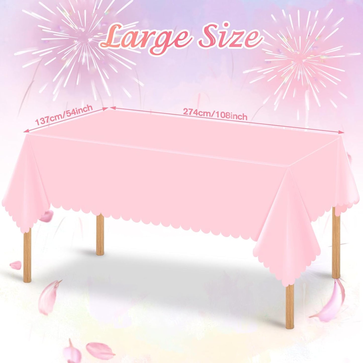 2 Pack Plastic Pink Tablecloths for Rectangle Tables,Disposable Scalloped Edge Table Cloth Waterproof Pink Table Cover for Birthday Bridal Wedding Baby Shower, 54 X 108Inch