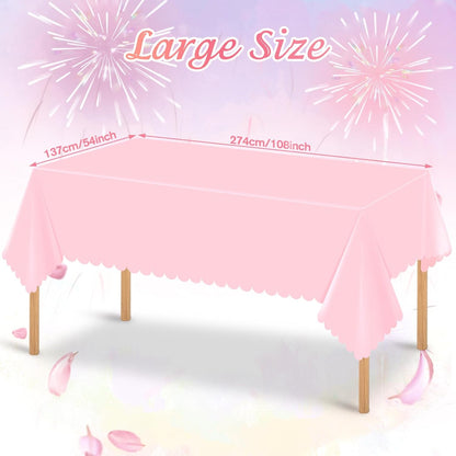 2 Pack Plastic Pink Tablecloths for Rectangle Tables,Disposable Scalloped Edge Table Cloth Waterproof Pink Table Cover for Birthday Bridal Wedding Baby Shower, 54 X 108Inch