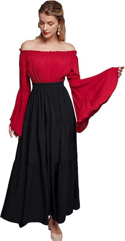 SCARLET DARKNESS Maxi Skirt for Women Summer Flowy A-Line Beach Long Skirt with Pockets Size S