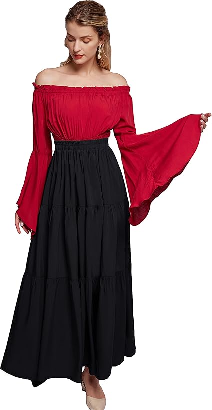 SCARLET DARKNESS Maxi Skirt for Women Summer Flowy A-Line Beach Long Skirt with Pockets Size S