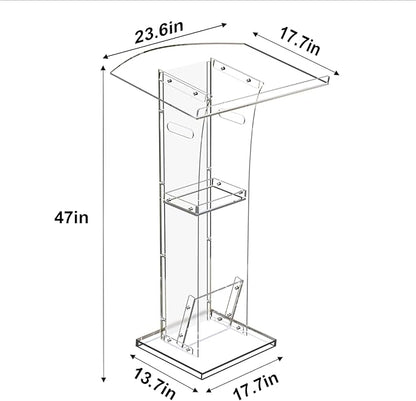 KSacry Acrylic Clear Podium Stand with Storage Shelf,Plexiglass Pulpits for Churches,Conference,Speeches,Weddings,Classroom,Professional Presentation Podiums (23.6" L X 17.7" W X 47" H, Transparent)