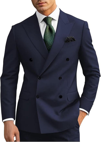 Wangyue Mens Double Breasted Blazer Casual Jacket for Men Slim Fit Sports Coat for Men Business Wedding Dinner Size XL