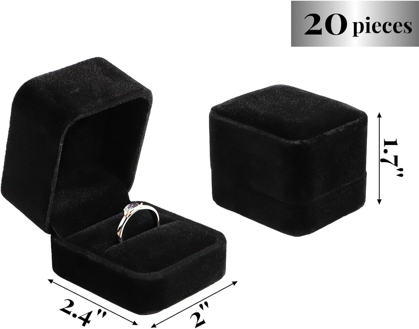20 Pieces Velvet Ring Box, Earring Jewelry Gift Display Case, Black Square Ring Pendant Storage Holder for Proposal Engagement, Wedding, Anniversary