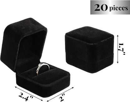 20 Pieces Velvet Ring Box, Earring Jewelry Gift Display Case, Black Square Ring Pendant Storage Holder for Proposal Engagement, Wedding, Anniversary