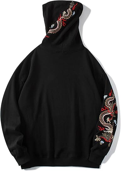 Streetwear Men's Dragon Embroidered Heavyweight Graphic Hoodies Japanese Techwear baggy Anime Hoodie  No size