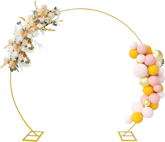Metal Balloon Arch, Round Arch Backdrop Stand 8 FT(2.5M) Large Golden Circle Arch Frame with Base for Birthday, Wedding, Party, and Baby Shower Photo Background Decorations (Gold)
