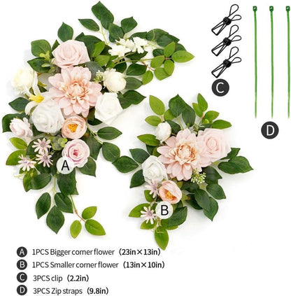 Wedding Decor (Pack of 2) Welcome Sign Flower Backdrop Garland for Ceremony Reception Wall Easel Home Decoration Entryway Faux Outdoor Board Head Table Decor (Blush