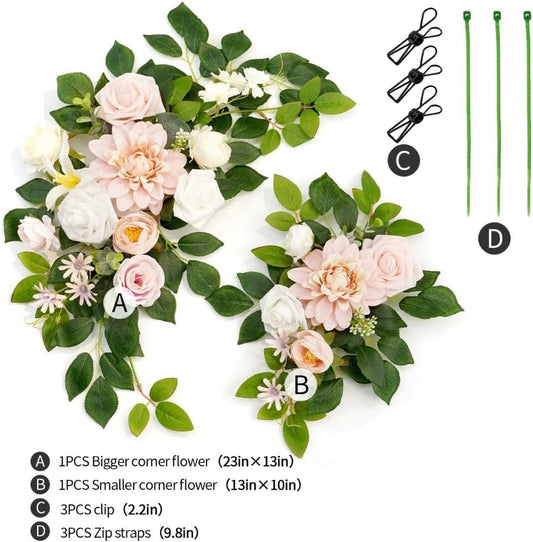 Wedding Decor (Pack of 2) Welcome Sign Flower Backdrop Garland for Ceremony Reception Wall Easel Home Decoration Entryway Faux Outdoor Board Head Table Decor (Blush