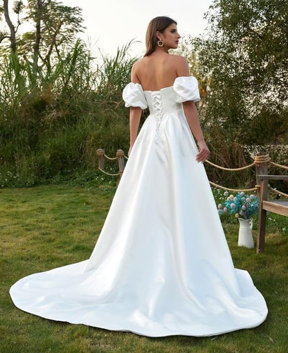 Wedding Dress Off The Shoulder Satin Wedding Dresses Long Bridal Gowns with Slit Size S