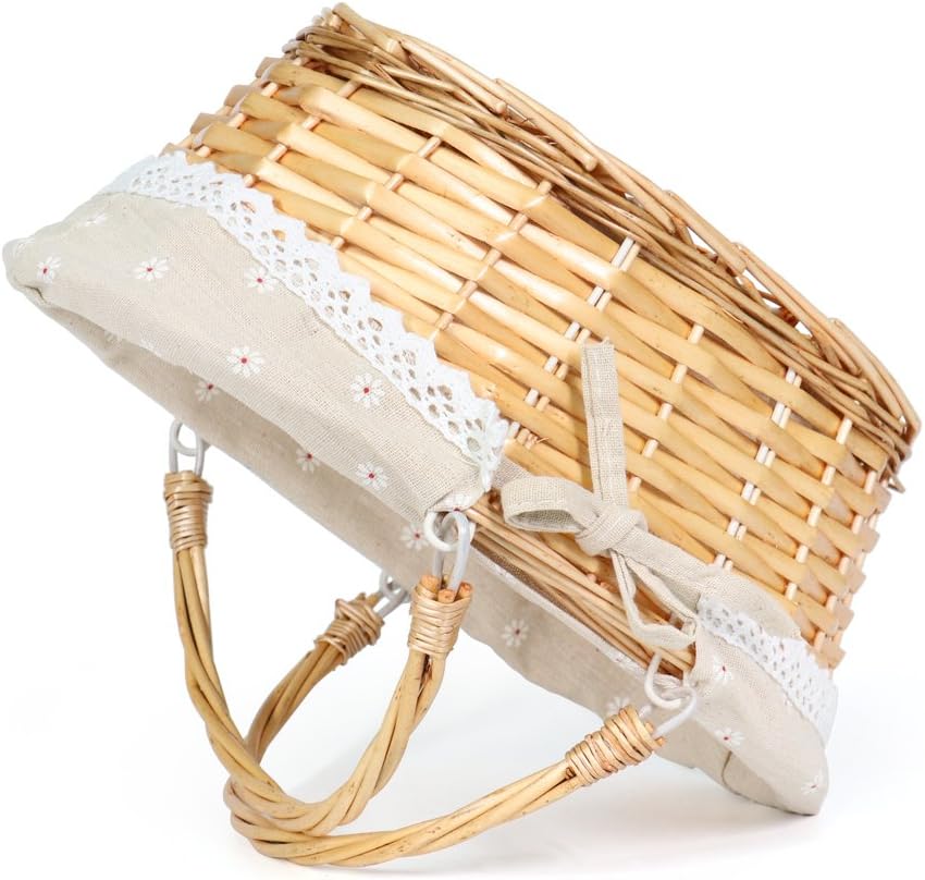 MEIEM Wicker Gift Baskets Empty Oval Willow Woven Picnic Cheap Easter Candy Storage Wine Basket with Handle Egg Gathering Wedding Basket (Natural)