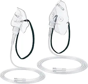 Geiserailie 2 PCS M/L Oxygen Mask with 6.6 Ft Tubing and Adjustable Elastic Strap, Adult Oxygen Mask with Tubing, Transparent Masks for Face Adult