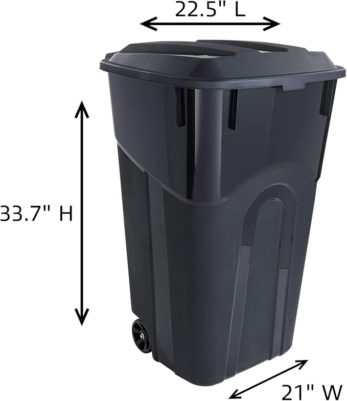 United Solutions 32 Gallon Wheeled Outdoor Garbage Can with Attached Snap Lock Lid and Heavy-Duty Handles, Black, Heavy-Duty Construction, Perfect Backyard, Deck, or Garage Trash Can, 2 Pack