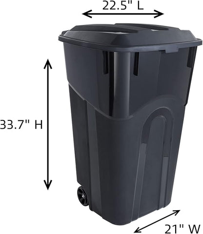 United Solutions 32 Gallon Wheeled Outdoor Garbage Can with Attached Snap Lock Lid and Heavy-Duty Handles, Black, Heavy-Duty Construction, Perfect Backyard, Deck, or Garage Trash Can, 2 Pack